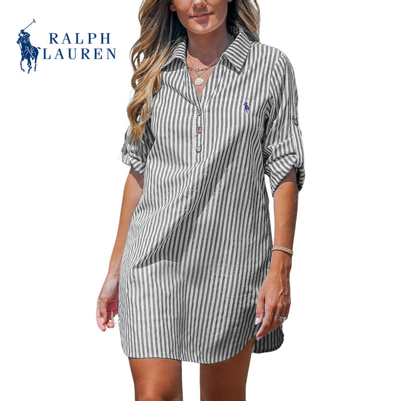 Ꮢаlрh Ꮮаurеn - Robe Chemise Femme à Rayures avec Décolleté en V