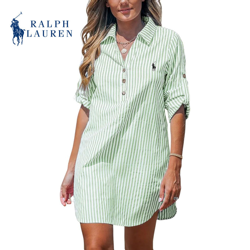 Ꮢаlрh Ꮮаurеn - Robe Chemise Femme à Rayures avec Décolleté en V