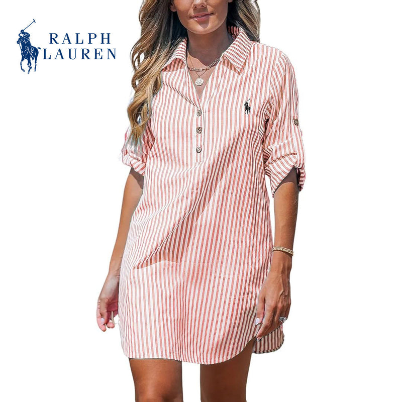 Ꮢаlрh Ꮮаurеn - Robe Chemise Femme à Rayures avec Décolleté en V